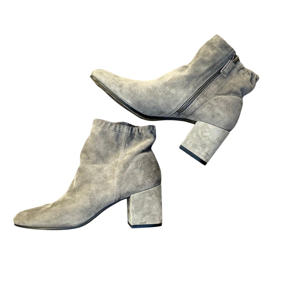Eileen Fisher Ankle Boots Hollis Grey Suede Block Heel 6 Vero Cuoio Quiet Luxury